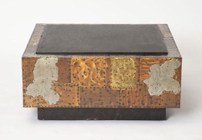 Lot 815 - Paul Evans Patinated Copper, Steel, Pewter and Stone "Patchwork" Coffee Table