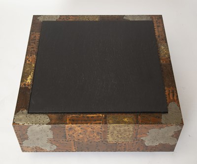 Lot 815 - Paul Evans Patinated Copper, Steel, Pewter and Stone "Patchwork" Coffee Table