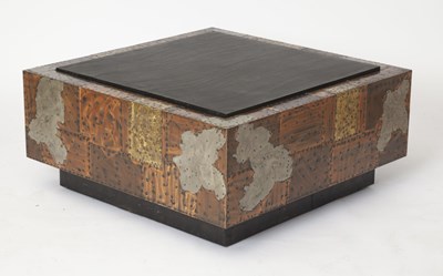 Lot 815 - Paul Evans Patinated Copper, Steel, Pewter and Stone "Patchwork" Coffee Table