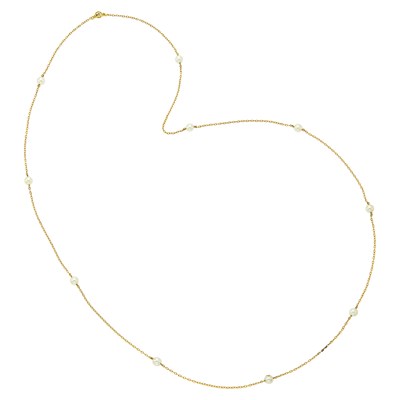 Lot 1002 - Tiffany & Co., Elsa Peretti Long Gold and Cultured Pearl Necklace with Toggle Clasp