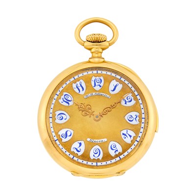 Lot 1094 - H.R. Ekegren Gold, Blue and White Enamel Minute Repeater Open Face Pocket Watch, Retailed by J. E. Caldwell