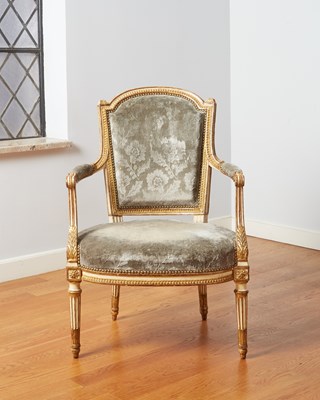 Lot 288 - Louis XVI Painted and Parcel-Gilt Fauteuil