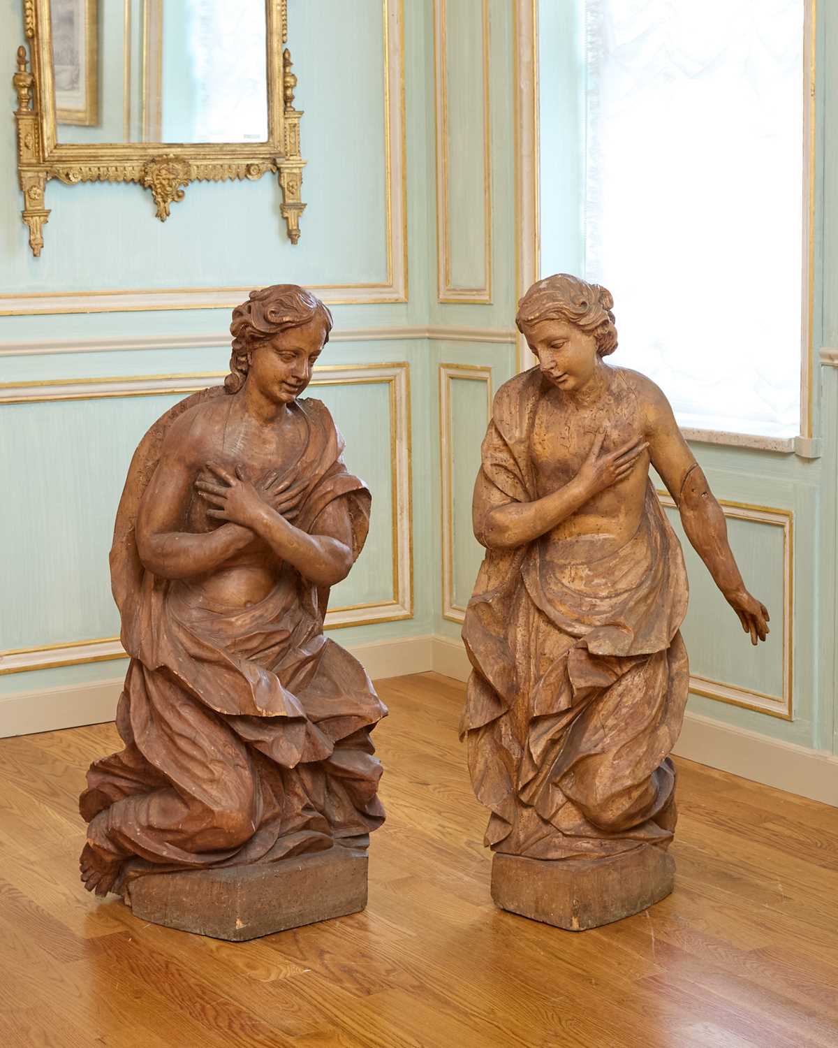 Lot 352 - Large Pair of German Rococo Carved Wood Figural Sculptures