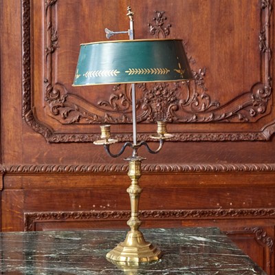 Lot 280 - French Bronze and Metal Two-Light Bouillotte Lamp