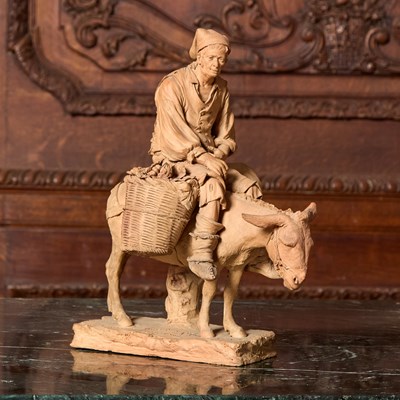 Lot 282 - Italian Terracotta Figure of a Peasant Astride a Donkey
