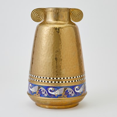Lot 756 - WMF Art Deco Enameled Brass Two-Handled Vase
