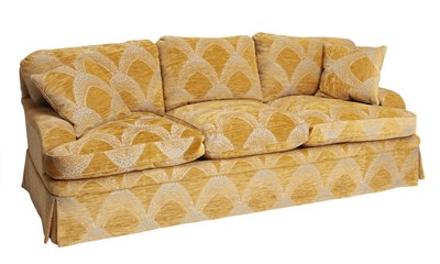 Lot 852 - Contemporary Cut Velvet Upholstered Three-Seat Sofa