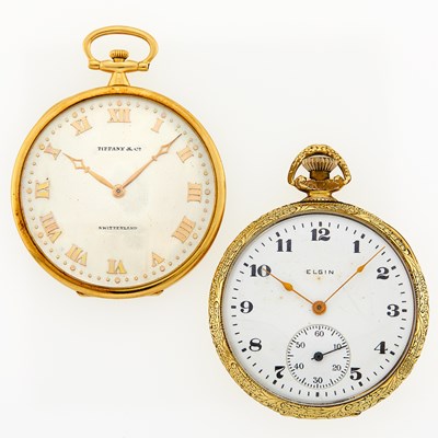 Lot 2250 - Two Gold, Gold-Filled and Stainless Steel Open Face Pocket Watches