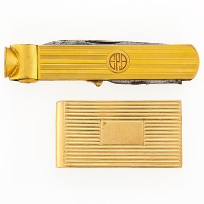 Lot 2252 - Gold Money Clip and Gilt-Metal Pocket Knife