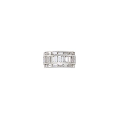 Lot 85 - Wide Platinum and Diamond Band Ring