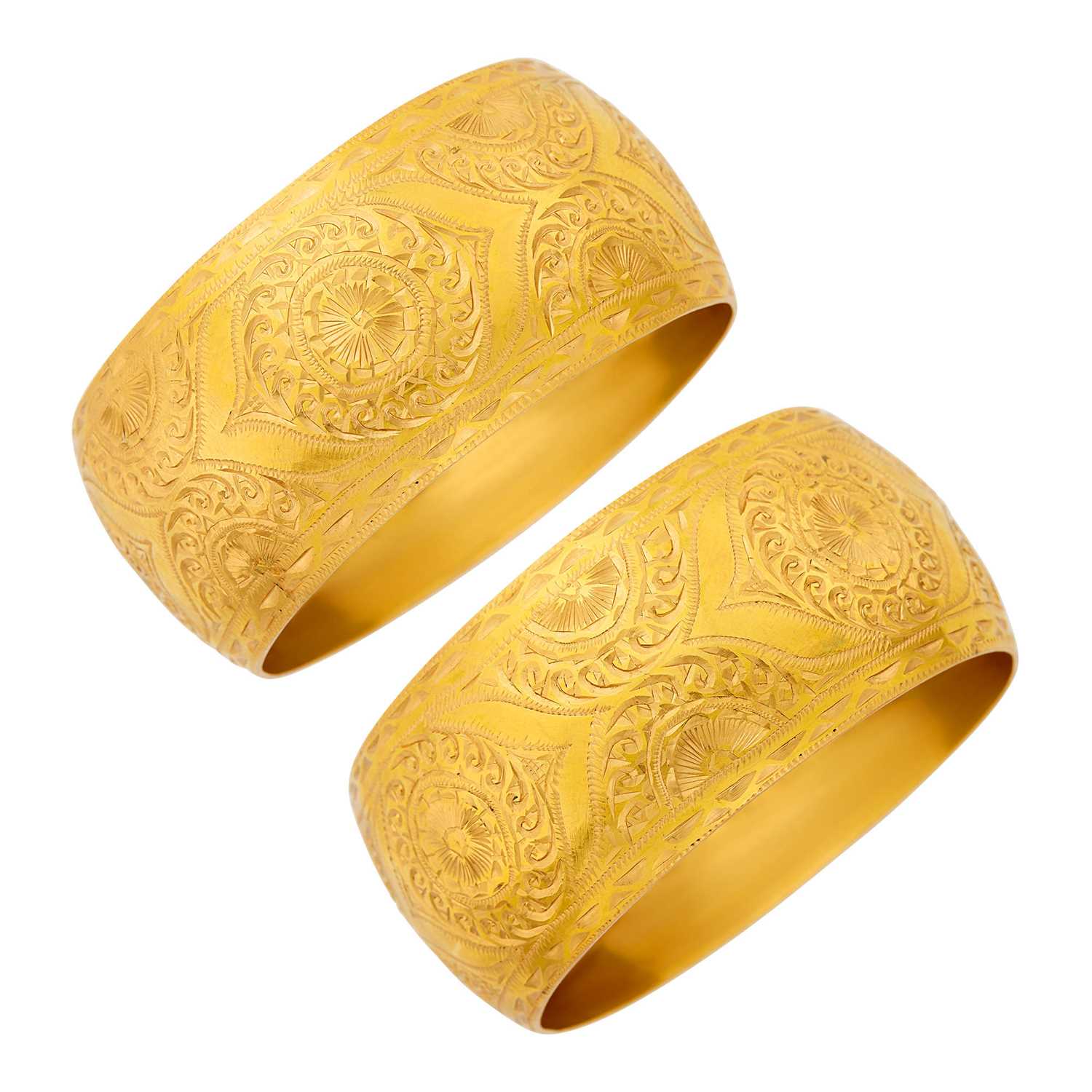 Lot 1023 - Pair of Antique Gold Cuff Bangle Bracelets