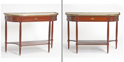 Lot 336 - Pair of Louis XVI Style Marble Top Mahogany Dessert Tables