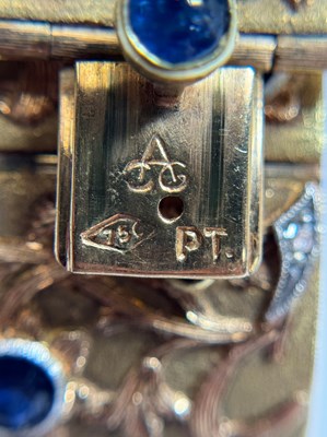Lot 91 - Piaget for Cazzaniga Two-Color Gold, Platinum, Sapphire and Diamond Bracelet-Watch, Ref. 3101