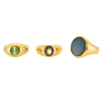 Lot 1199 - Three Gentleman's Gold and Gem-Set Rings