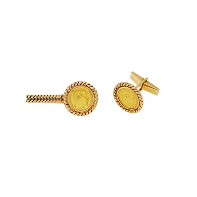 Lot 1277 - Gold Coin Tie Bar and Single Cufflink