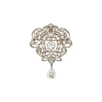 Lot 1134 - Gold, Platinum, Diamond and Pearl Pendant-Brooch