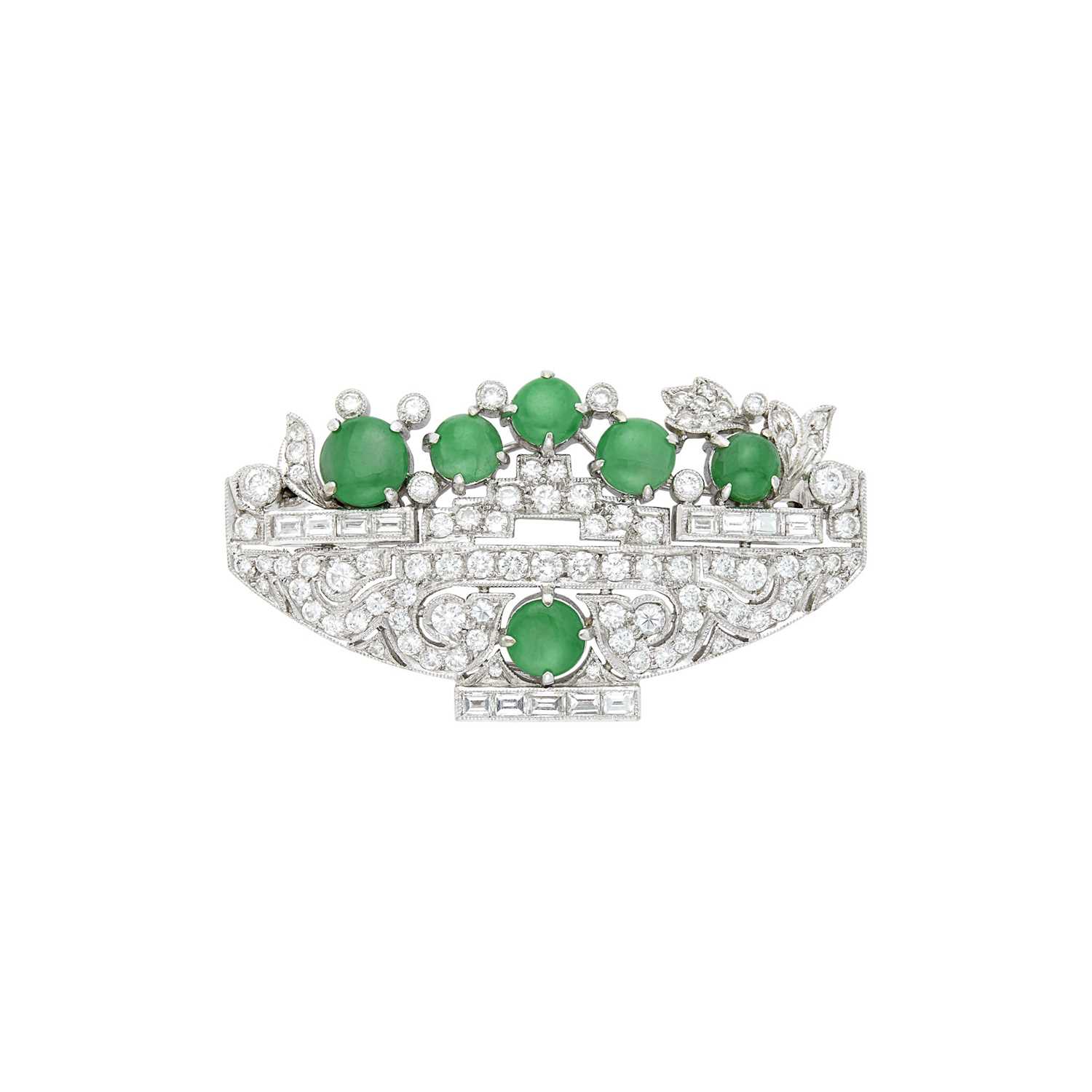 Lot 1177 - Platinum, Jade and Diamond Brooch