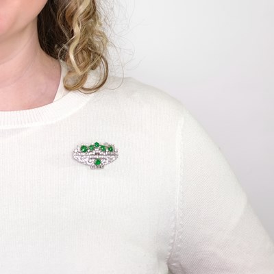 Lot 1177 - Platinum, Jade and Diamond Brooch