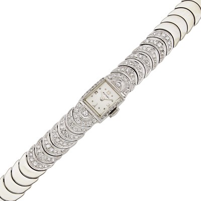 Lot 1129 - White Gold and Diamond Wristwatch