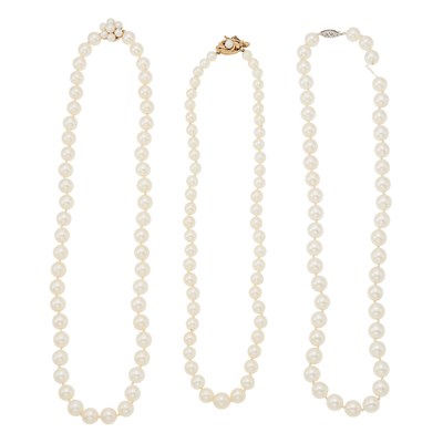 Lot 1140 - Three Cultured Pearl Necklaces