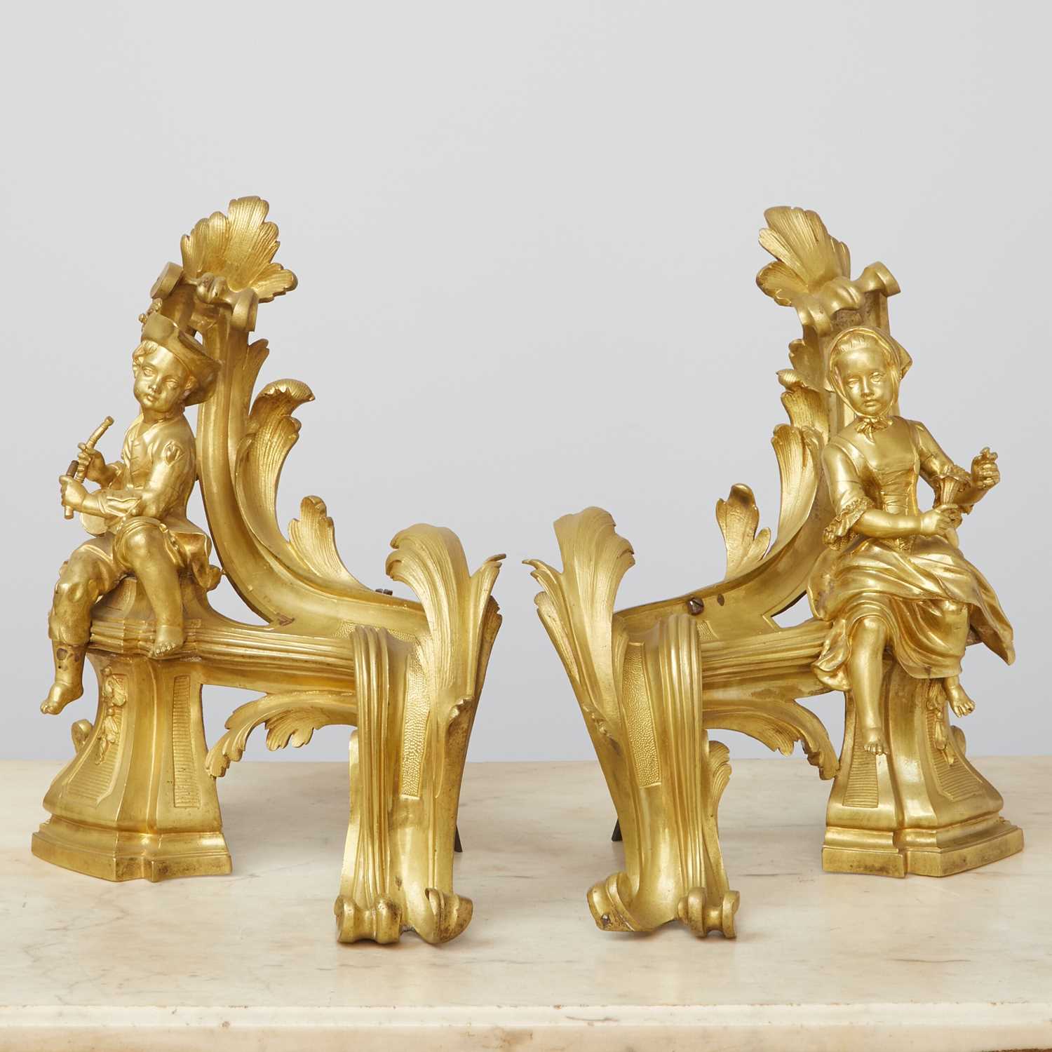 Lot 80 - Pair of Louis XV Style Gilt Bronze Figural Chenets