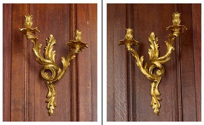 Lot 90 - Pair of Louis XV Gilt-Bronze Two-Light Wall Sconces