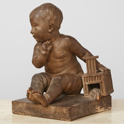 Lot 214 - French Terracotta of a Child with an Open Cage (L'Enfant à la Cage)