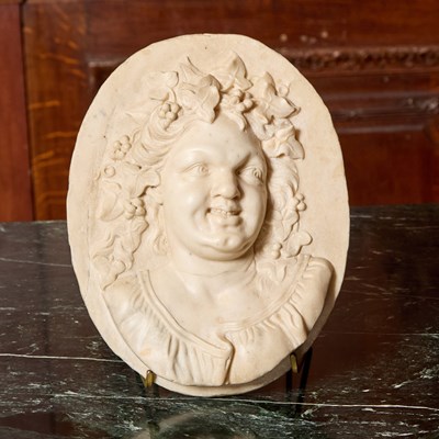 Lot 219 - Oval Carved Marble Plaque of Bacchus