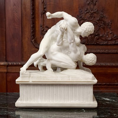 Lot 204 - ITALIAN ALABASTER GROUP OF THE WRESTLERS, AFTER THE ANTIQUE