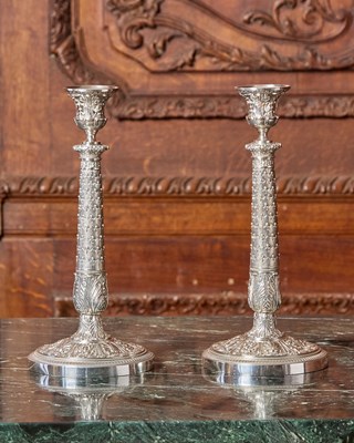 Lot 213 - Pair of Charles X Silvered Bronze Candlesticks
