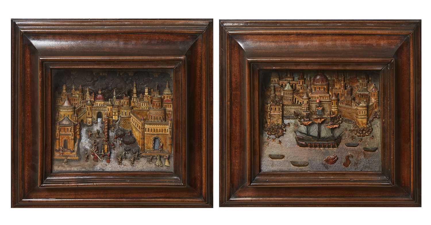 Lot 76 - Pair of Italian Painted Wood Reliefs