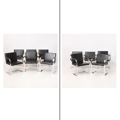 Lot 389 - Set of Eleven Mies van der Rohe Metal and Upholstered Flat Art "Brno" Armchairs