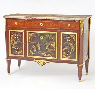 Lot 131 - Louis XVI Style Gilt-Bronze Mounted Lacquer and Inlaid Kingwood Commode