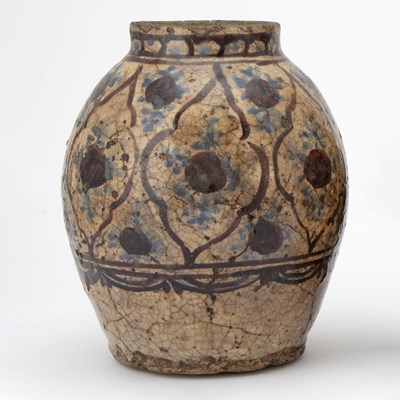 Lot 758 - An Arabic Blue and Brown Glazed Jar