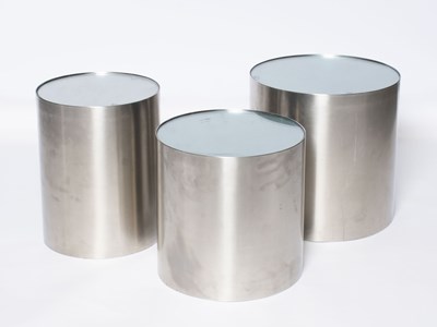 Lot 335 - Set of Three Brushed Steel & Glass Occasional Tables