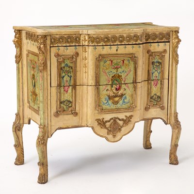 Lot 393 - Italian Style Rococo Painted And Parcel Gilt Commode