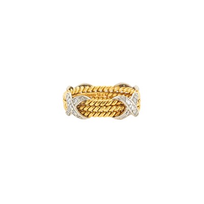 Lot 1050 - Tiffany & Co., Schlumberger Gold, Platinum and Diamond 'Rope Three-row X' Ring