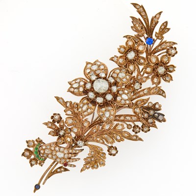 Lot 2228 - Oversized Silver-Gilt, Diamond, and Colored Glass 'En Tremblant' Bouquet Brooch