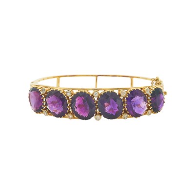 Lot 2188 - Antique Gold, Amethyst and Diamond Bangle Bracelet