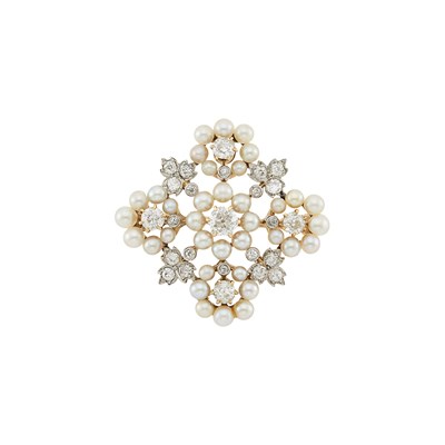 Lot 1144 - Antique Gold, Pearl and Diamond Pendant-Brooch