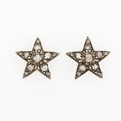 Lot 2221 - Pair of Silver and Diamond Star Earrings