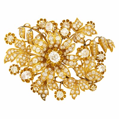 Lot 45 - Antique Gold and Diamond 'En Tremblant' Flower Brooch