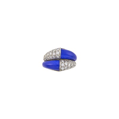 Lot 1202 - Van Cleef & Arpels Gold, Platinum, Lapis and Diamond Bombé Ring, France