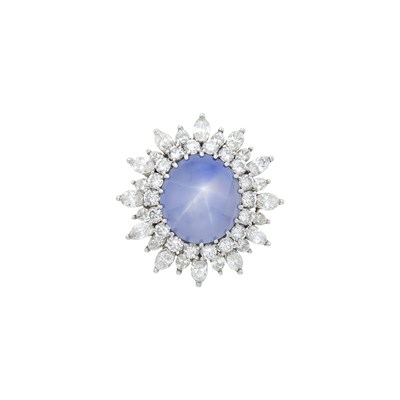 Lot 153 - Platinum, Star Sapphire and Diamond Ring