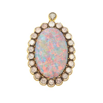 Lot 1011 - Gold, White Opal and Diamond Pendant-Brooch