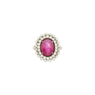 Lot 1134 - Platinum, Star Ruby and Diamond Ring