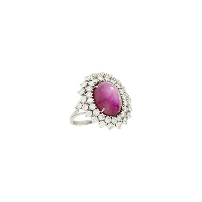 Lot 1134 - Platinum, Star Ruby and Diamond Ring