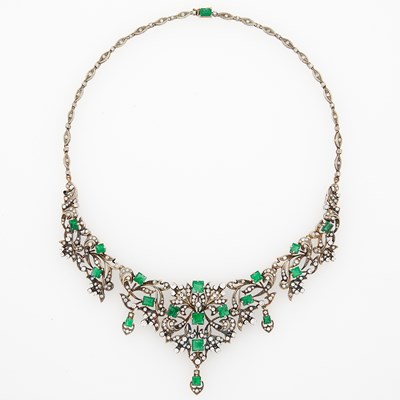 Lot 2233 - Gold, Silver, Emerald and Diamond Necklace