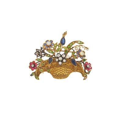 Lot 1009 - Gold, Silver, Gem-Set and Diamond Bouquet Brooch