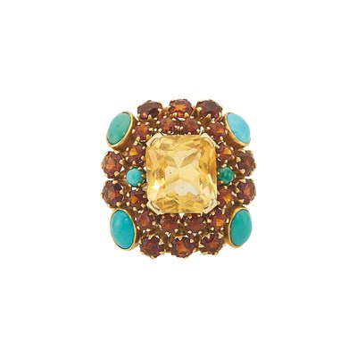 Lot 1028 - Gold, Citrine, Garnet and Turquoise Ring